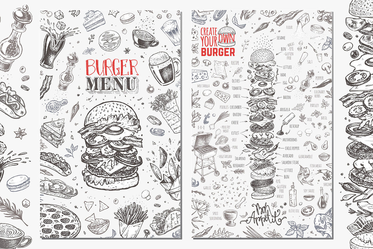 Burger menu. Hand-drawn, a Food Illustration by Margo Miller (Photo 1 of 14)