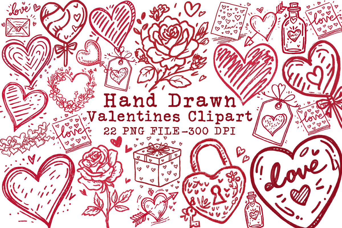 Hand Drawn Valentines Clipart, an Illustration by Libby Wishes (Photo 1 of 4)
