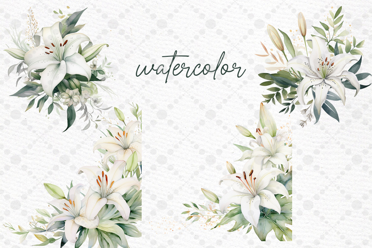 White Lily Flowers Clipart, a Decorative Illustration by LeCoqDesign (Photo 2 of 5)