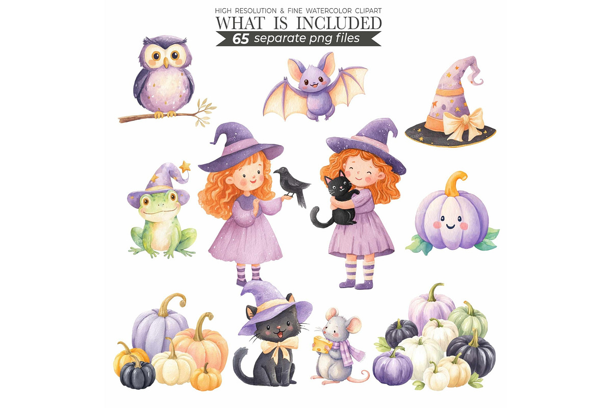 Cute Witch Clipart PNG – Watercolor, an Illustration by CharmClipart (Photo 4 of 7)
