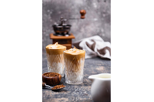 Dalgona whipped coffee with milk, a Food & Drink Photo by Yulia Furman