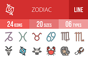 24 Zodiac Filled Line Icons, an Outline Icon by IconBunny (Thumbnail 1 of 3)