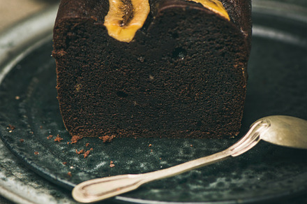 Piece of dark chocolate banana bread stock photo containing food and fresh, a Food & Drink Photo by Foxys