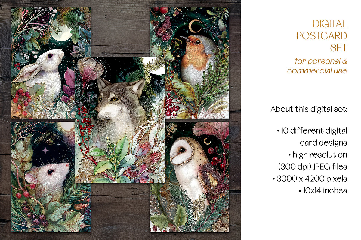 Christmas Woodlands Animal Postcards, an Animal Illustration by The Dutch Lady Designs (Photo 7 of 7)