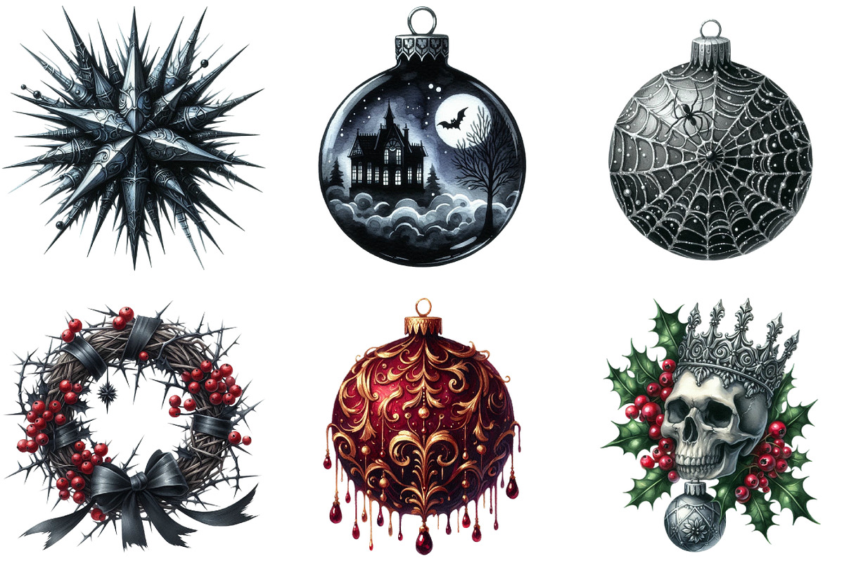 Gothic Christmas Ornaments Clipart, an Illustration by DreamArtGraphic (Photo 2 of 5)