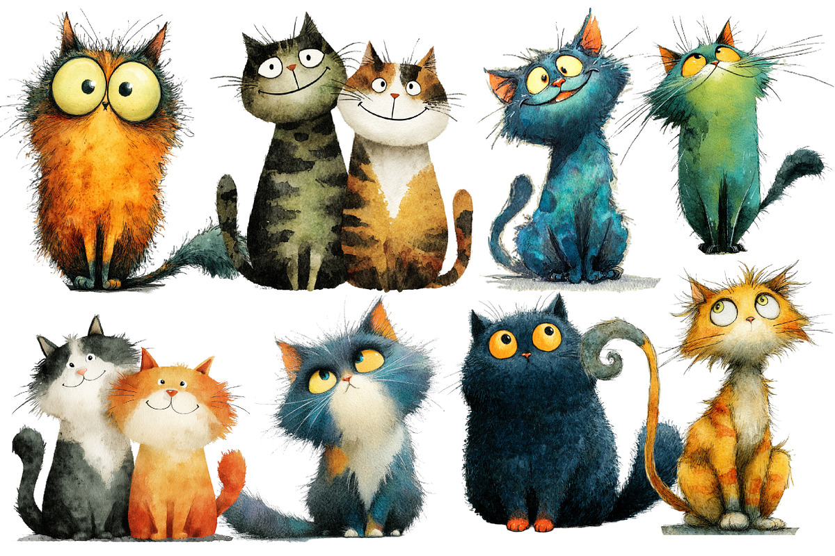 Quirky Cats Clipart, an Illustration by Designworld (Photo 3 of 6)