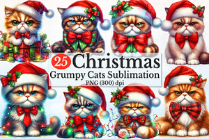 Watercolor Grumpy Christmas Cats Cl