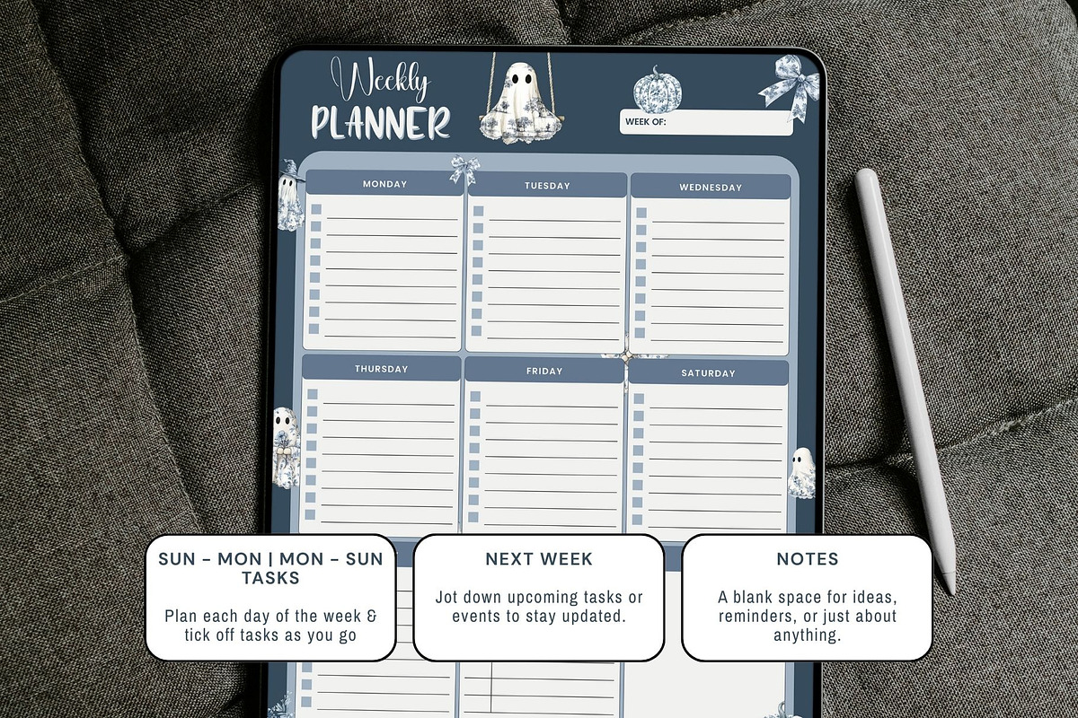 Blue Toile Ghosts Halloween Planner preview 3