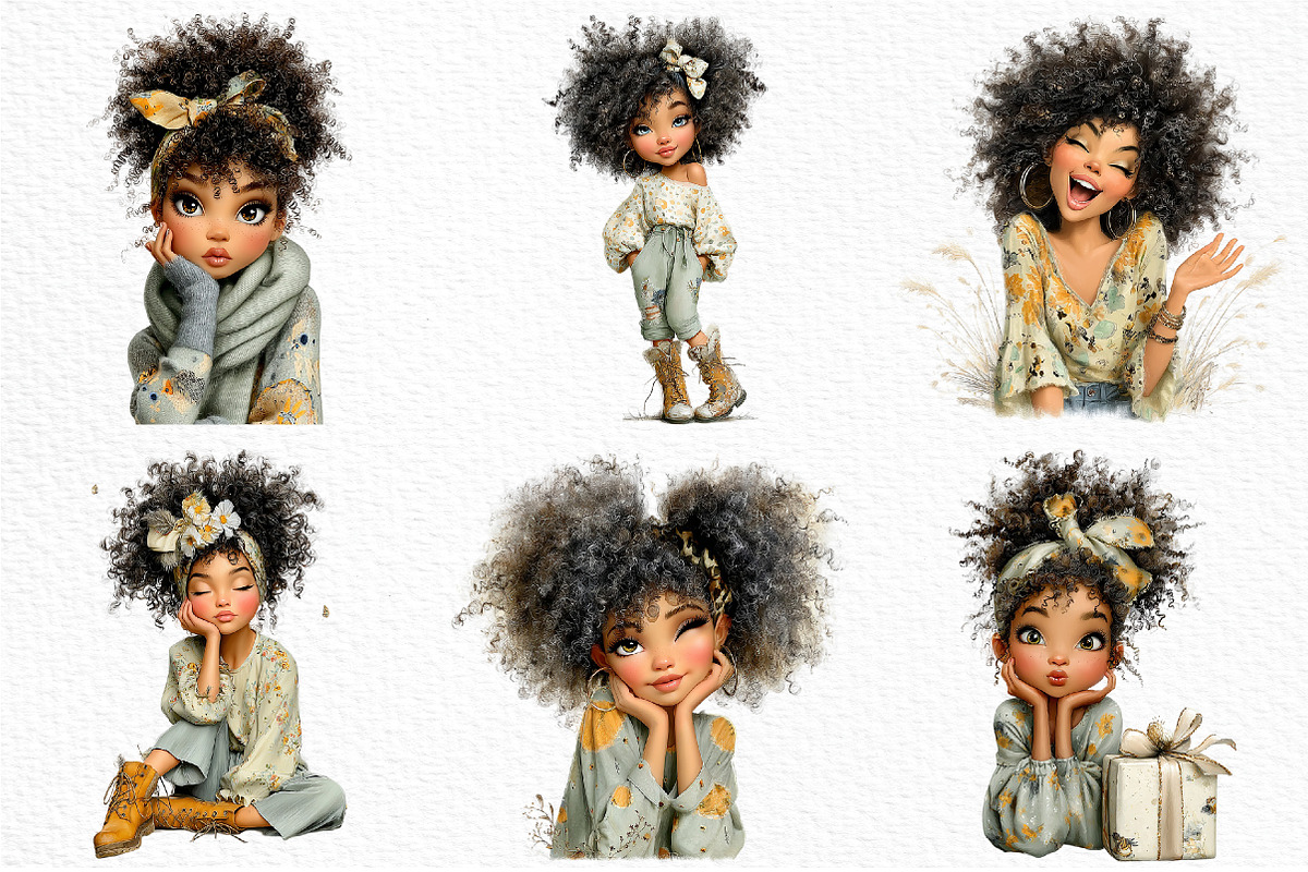 Whimsical Black Afro Girl Clipart, an Illustration by Craft Nest (Photo 3 of 11)