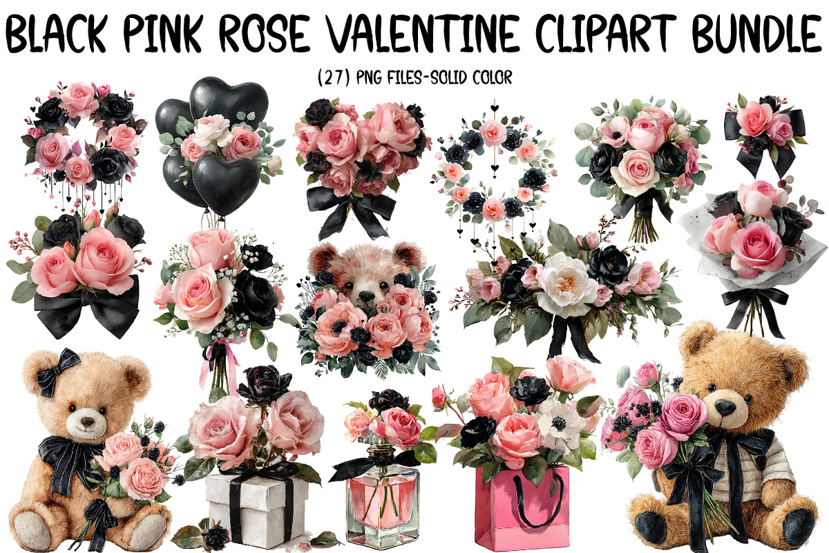 Black Pink Rose Valentine Clipart Bu, an Illustration by Designworld (Photo 1 of 7)