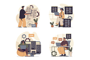 Programmer Working Illustrations, a Technology Illustration by alexdndz