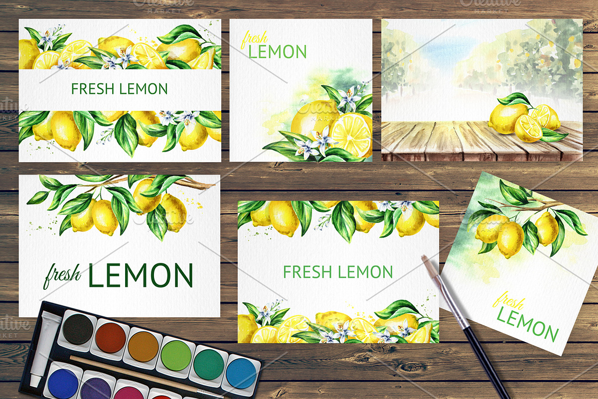 Fresh Lemon. Watercolor collection, a Background Graphic by Daria Ustiugova (Photo 8 of 9)