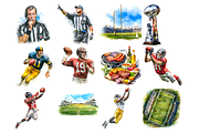 Watercolor Football Clipart, a Decorative Illustration by stickermadness (Thumbnail 4 of 5)