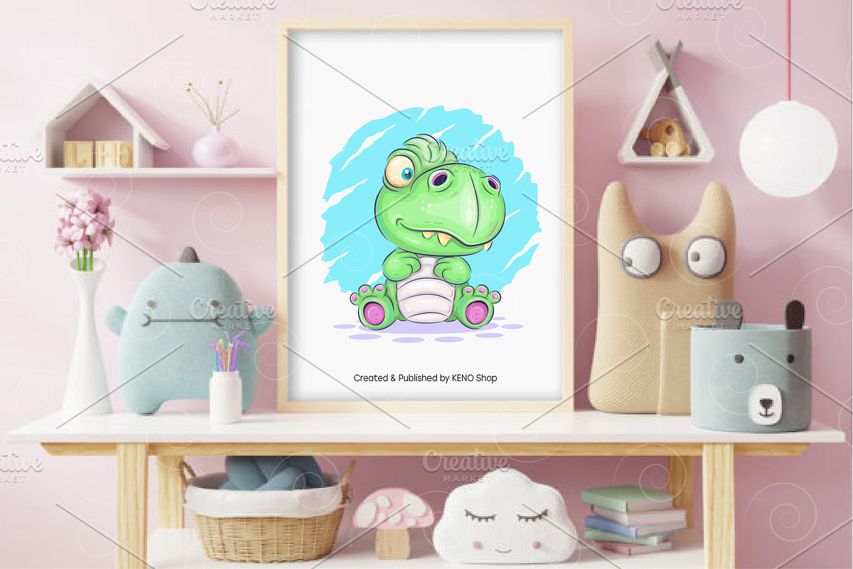 Cartoon little Dino. Tshirt, PNG., an Animal Illustration by KENO Mascots (Photo 3 of 4)