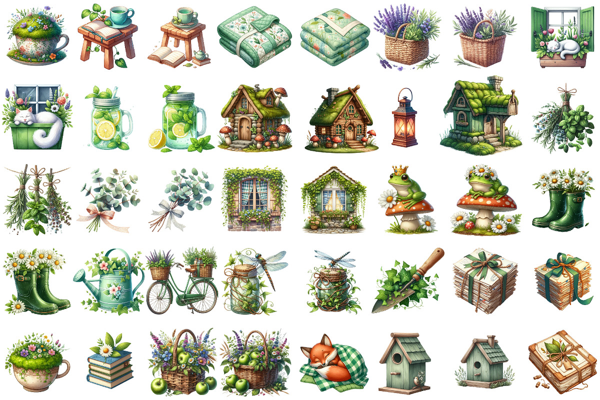 Green Summer Cottagecore Clipart, an Illustration by Sublimation Artist (Photo 2 of 6)