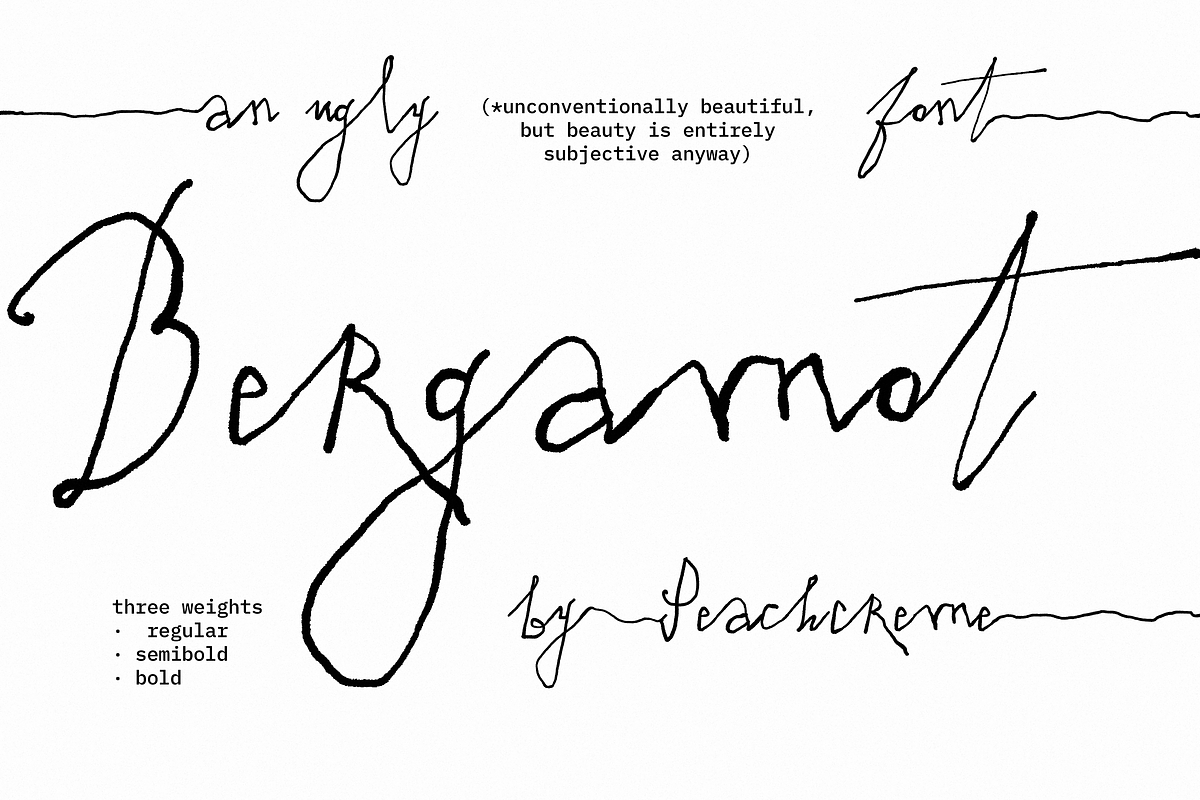 Bergamot // experimental, raw script, a Handwritten Font by PeachCreme (Photo 1 of 15)
