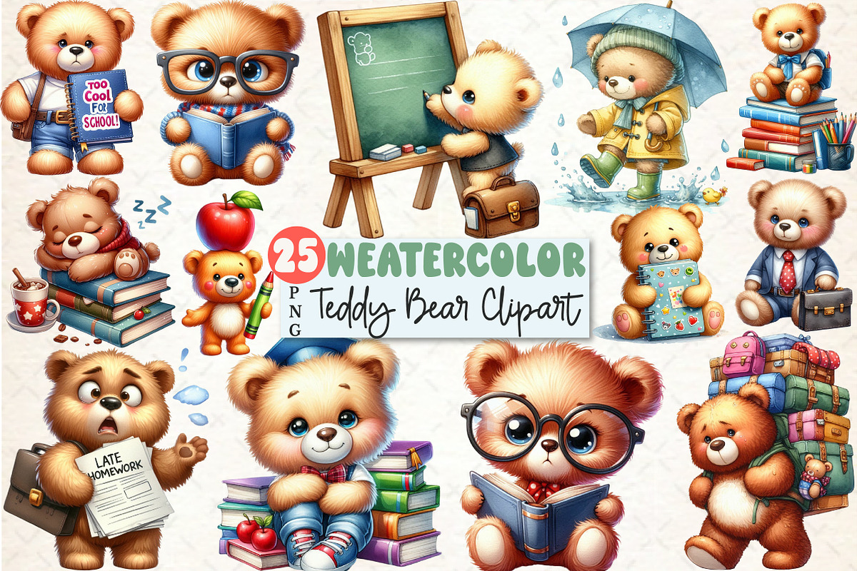 Back To School Teddy Bear Clipart, a Seasonal Illustration by Rose Art (Photo 1 of 4)