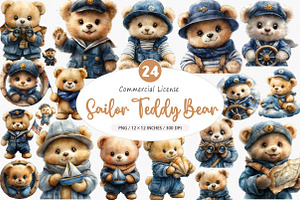 Cute Sailor Teddy Bear Clipart, an Illustration by SinaCreation