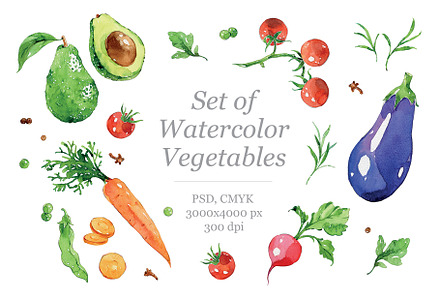Set of watercolour Vegetables