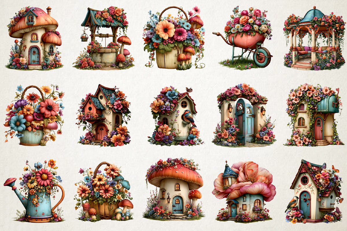 Watercolor Fairy Garden PNG Clipart, a Seasonal Illustration by RobertsArt (Photo 4 of 7)