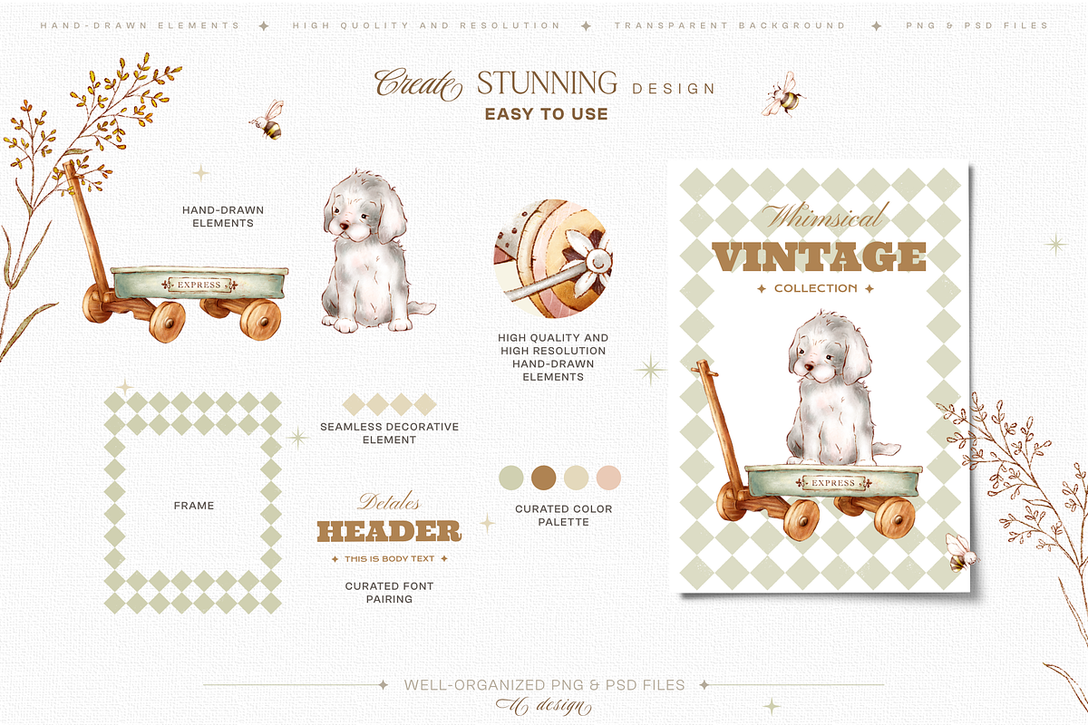 Vintage Animals Toys and Flowers, an Animal Illustration by TL Design (Photo 3 of 8)