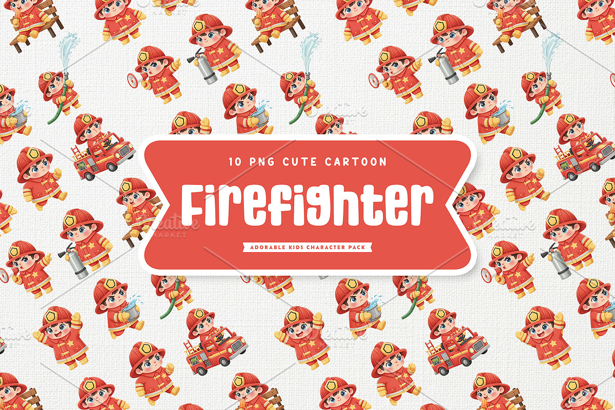 Cute Firefighter Kid Cartoon, a Work Illustration by Gohsantosa (Photo 2 of 4)
