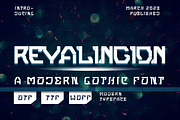 Revalingion - Modern Sci Fi Font, a Blackletter Font by Dhabee (Thumbnail 1 of 8)