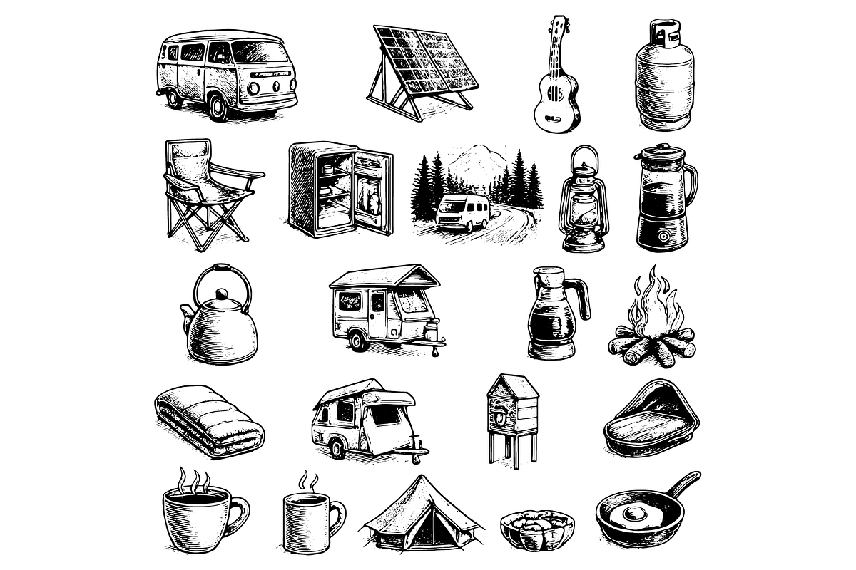 Camping Van Travel Clipart Set, an Object Graphic by RT Studio