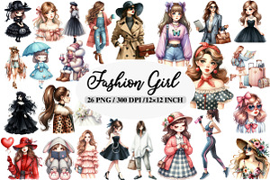Watercolor Fashion Girl Clipart, an Illustration by Daily.Designs