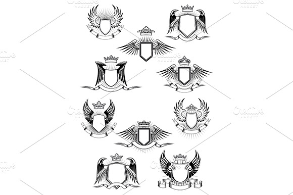 Heraldic Winged Shields With Crowns