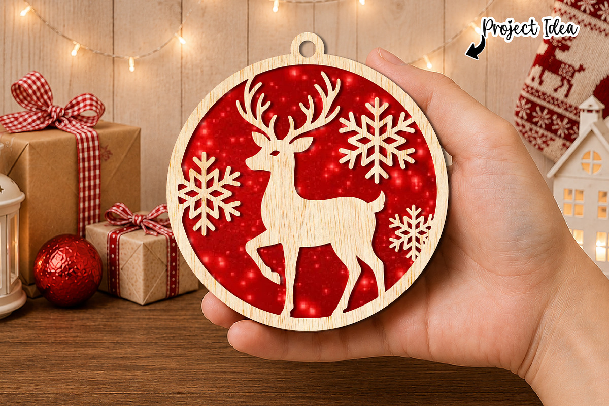 Christmas Reindeer Laser Cut SVG, an Object Graphic by OK Design (Photo 2 of 3)