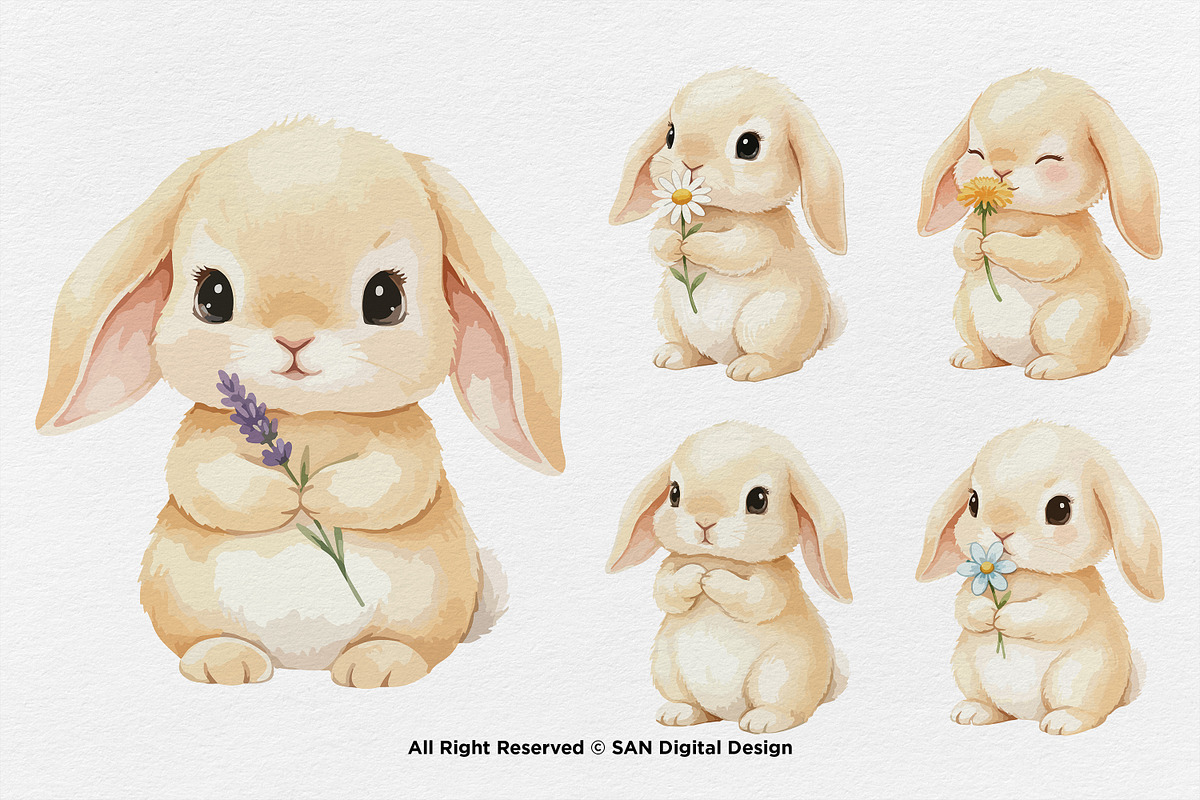 15 Bundle Watercolor Cute Rabbit Pet, an Animal Illustration by Morspective (Photo 5 of 8)