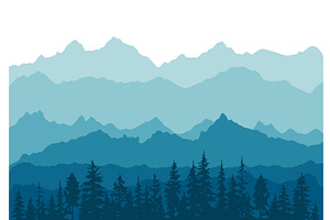 Panorama of mountain trees. Hand, an Illustration by Nenahliadava Design