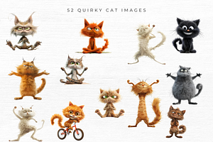 Quirky Cat Clipart, Vol 1, 52 PNG