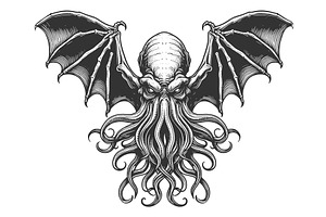 Cthulhu Tattoo Engraving Vector