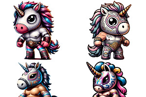 Luchador Unicorn Clipart Set