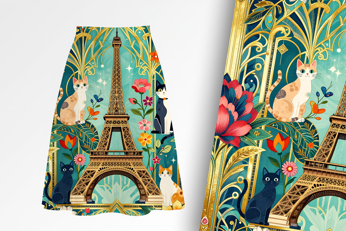 Eiffel Towel and Cats Background, an Animal Illustration by Sharon Schwalbe (Photo 2 of 6)