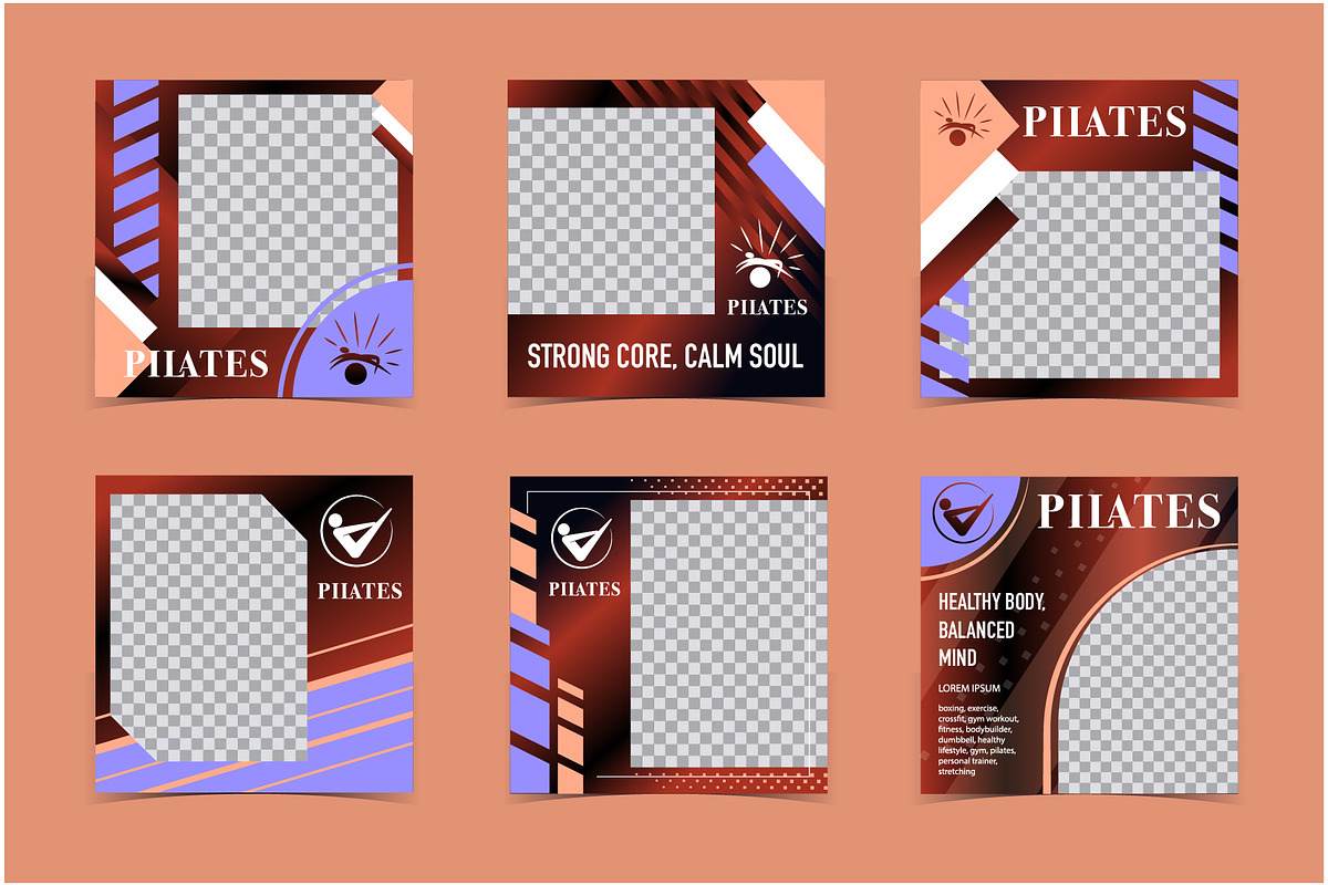 Women’s Pilates  Media Template Set, a Social Media Template by Lettering_Logo