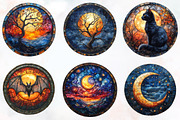 Moonlit Nights Stained Glass Clipart, an Illustration by RobertsArt (Thumbnail 4 of 7)