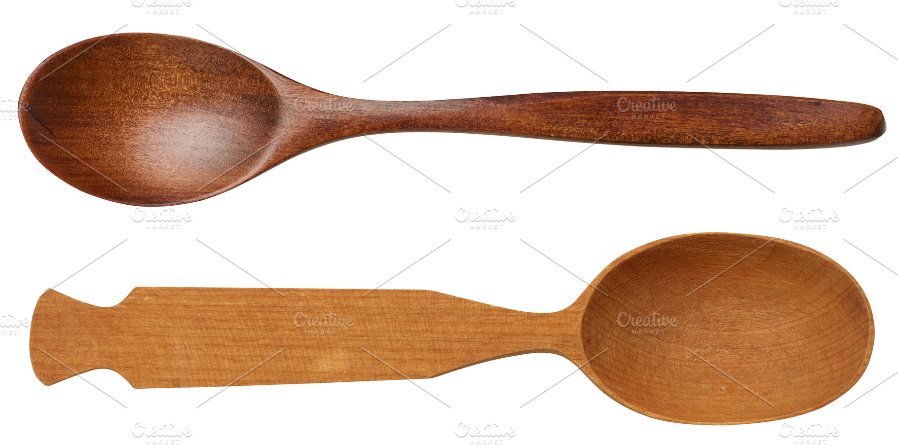 Two empty wooden spoons of different shapes, kitchen utensils ma, a Food & Drink Photo by ndanko