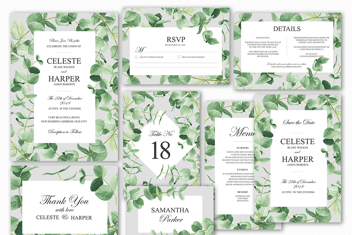 Eucalyptus Greens Wedding Suite, an Invitation Template by HannaSymo (Photo 7 of 14)