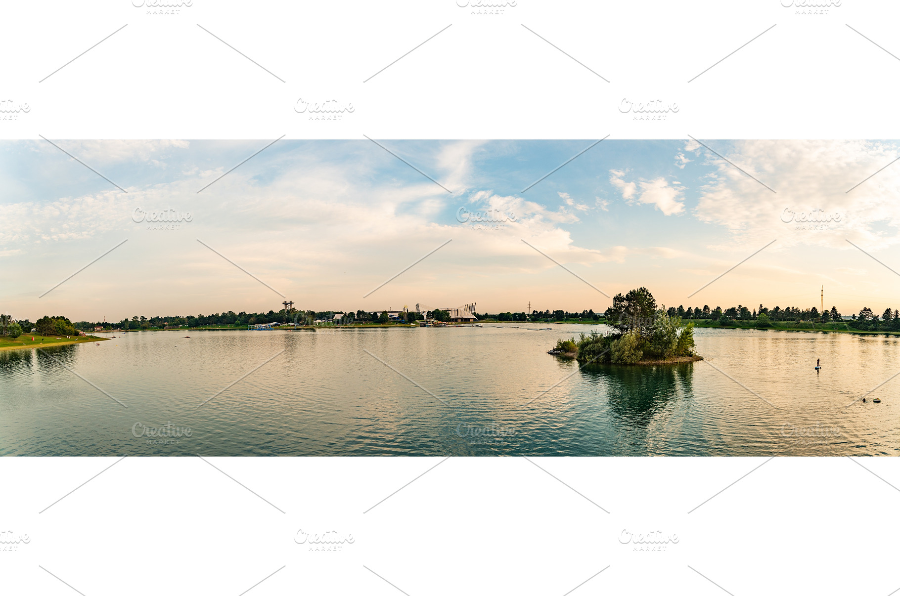 Lake schwarzl sunset panorama, a Nature Photo by MadPhotos