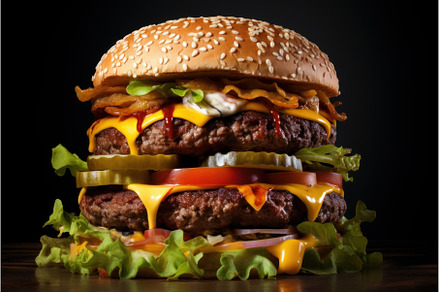 Tasty american burger food. Generate, a Food & Drink Photo by Ylivdesign