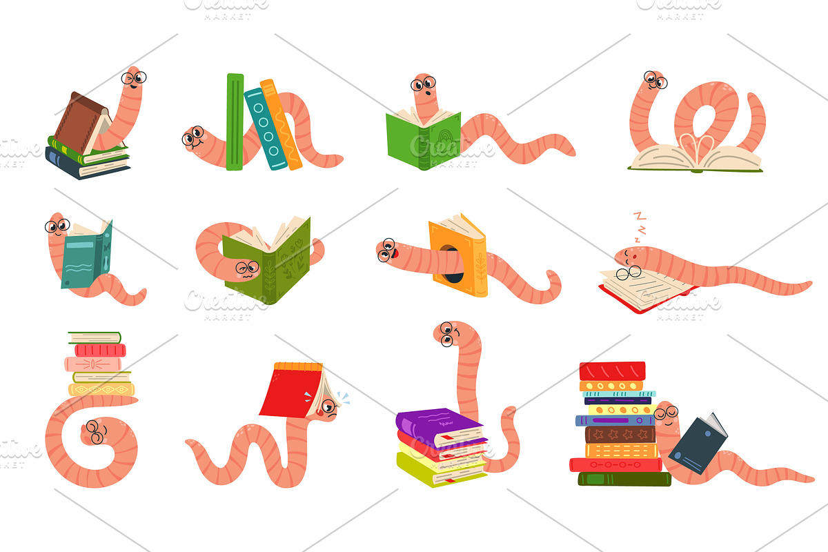 Funny bookworms. Cute worms and book, a Graphic by LadadikArt