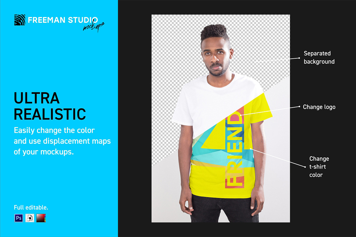 4 Friends T-Shirt Mockup Set, a Shirt Mockup by Freeman Studio (Photo 3 of 13)