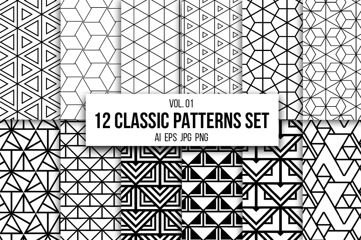 12 geometric seamless patterns set, a Pattern Graphic by softulka