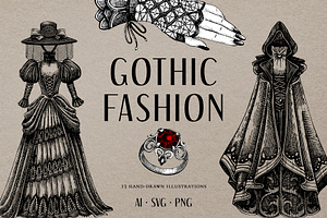 Gothic Fashion Illustration Set