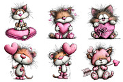 Valentine's Whimsical Cats Clipart, an Illustration by Dream Creation (Thumbnail 5 of 7)
