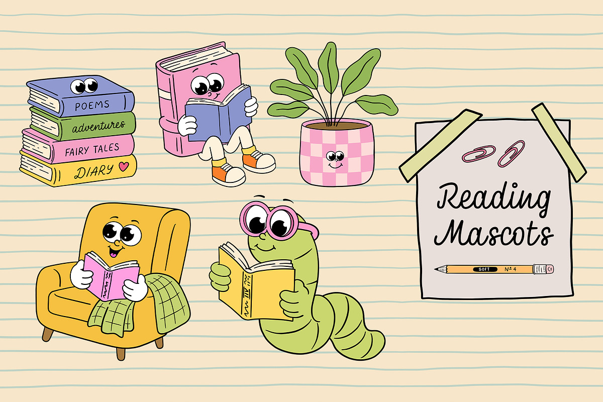 Cozy Reading Character Collection, an Education Illustration by Alina Sh (Photo 2 of 9)
