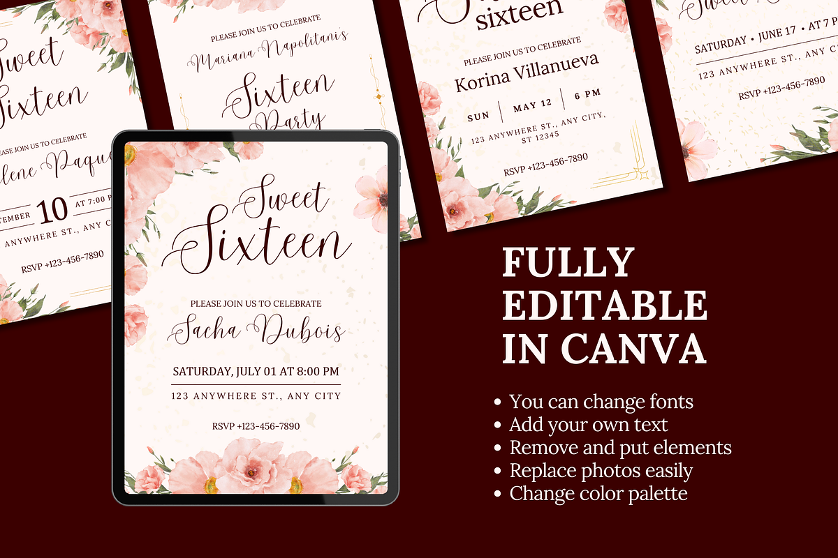 5 Sweet Sixteen Invitations Floral, a Templates & Theme by TemplateCastleStore (Photo 9 of 9)